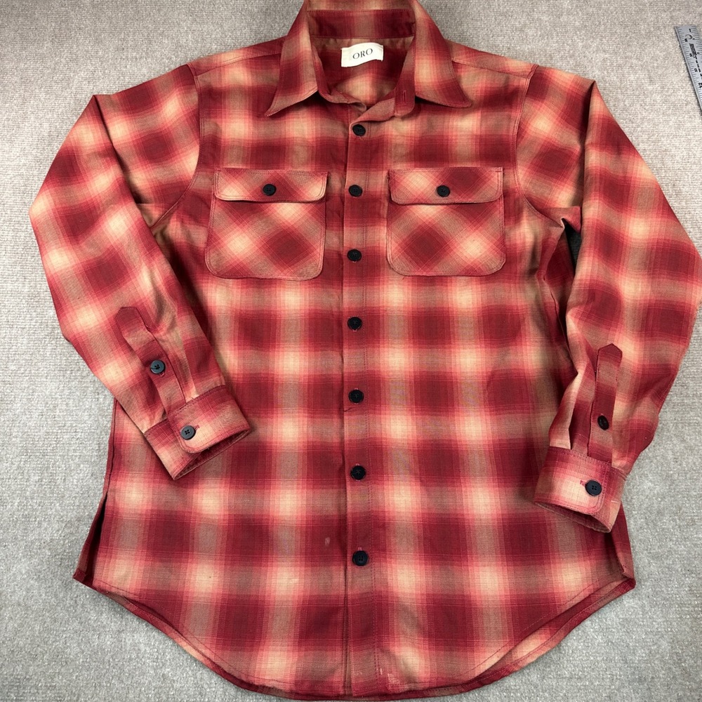 Oro Los Angeles Mens Red Ombre Plaid Flannel Button Up Shirt Size M